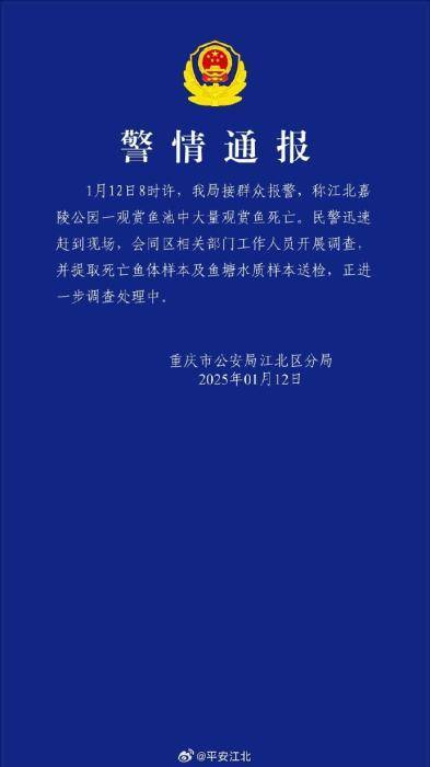 重慶一公園大量觀賞魚死亡，警方通報(bào)